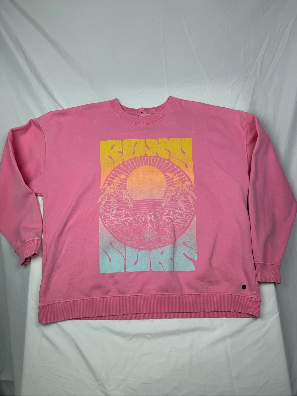 Roxy Pink Crewneck Sweatshirt with Sunset Graphic
